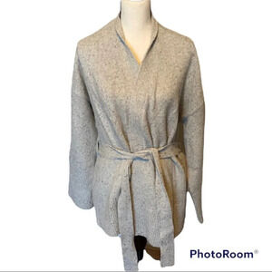 Ann Taylor Cotton Blend Split Bottom Gray Speckle Cardigan Heavy Tie Belt NWT M